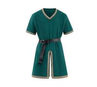 Zanisouta Túnica medieval vintage para hombre, camisa vikinga de manga corta, camisa vikinga con cenefa, camisa de ocio, guerras, disfraz renacentista, disfraz para carnaval, fiesta temática, O Verde