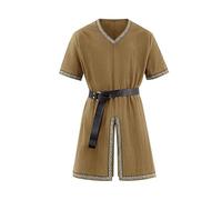 Zanisouta Túnica medieval vintage para hombre, camisa vikinga de manga corta, camisa vikinga con cenefa, camisa de ocio, guerras, disfraz renacentista, disfraz para carnaval, fiesta temática, O Marrón