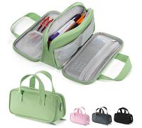 Zannaki Estuche grande para lápices, bolsa de lápices de gran capacidad con 3 compartimentos, organizador de papelería portátil de lona con cremallera, bonitos suministros escolares estéticos para