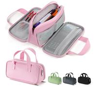 Zannaki Estuche grande para lápices, bolsa de lápices de gran capacidad con 3 compartimentos, organizador de papelería portátil de lona con cremallera, bonitos suministros escolares estéticos para