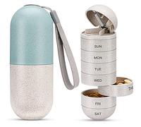 Zannaki Organizador de pastillas 2 en 1 con cortador, pastillero semanal de fibra de grano, compartimento grande, a prueba de humedad, cierre magnético, pastillero de viaje sin BPA, 7 días para