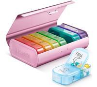 Zannaki Organizador semanal de pastillas de metal XL 2 veces al día, pastillero diario de viaje grande para 7 días, contenedor portátil para dos pastillas, pastillero AM PM para medicamentos,