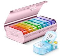 Zannaki Organizador semanal de pastillas de metal XL 2 veces al día, pastillero diario de viaje grande para 7 días, contenedor portátil para dos pastillas, pastillero AM PM para medicamentos,