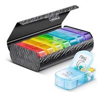 Zannaki Organizador semanal de pastillas de metal XL 2 veces al día, pastillero diario de viaje grande para 7 días, contenedor portátil para dos pastillas, pastillero AM PM para medicamentos,