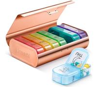 Zannaki Organizador semanal de pastillas de metal XL 2 veces al día, pastillero diario de viaje grande para 7 días, contenedor portátil para dos pastillas, pastillero AM PM para medicamentos,