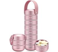 Zannaki Organizador semanal de píldoras de metal, pastillero de viaje grande para 7 días, pastillero diario impermeable con mango de silicona, contenedor portátil de aleación de aluminio para