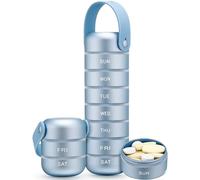 Zannaki Organizador semanal de píldoras de metal, pastillero de viaje grande para 7 días, pastillero diario impermeable con mango de silicona, contenedor portátil de aleación de aluminio para