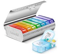 Zannaki Organizador semanal de píldoras de metal XL 2 veces al día, pastillero diario de viaje grande para 7 días, contenedor portátil para dos pastillas, pastillero AM PM para medicamentos,