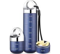 Zannaki Pastillero de viaje de metal, pastillero semanal portátil e impermeable, contenedor grande de aleación de aluminio, sin BPA, organizador diario de medicamentos para vitaminas, aceite de