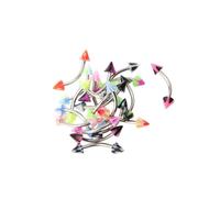 Zanthicia Anillos surtidos para cejas fabricados en acero inoxidable 316L. Diámetro del cono: 3 mm. Estilos únicos. Diámetro del cono: 3 mm. pasador: 1,2 Color: Surtido. Calibre: 16 g.