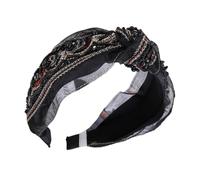Zanthicia Bandas para el cabello Bowknot Estilo étnico vintage Diadema Cuentas de encaje Turbante Diademas anchas Mujeres Niñas Accesorios de estilo, Cuenta beige