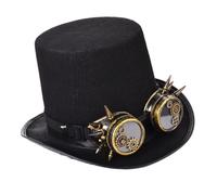Zanthicia Gran sombrero de copa gótico negro, sombrero de jazz, elegante compañero mago para eventos disfraces y fiestas. El copa steampunk está hecho fieltro con gafas y ala con ribete.