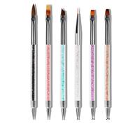 Zanthicia Juego de pinceles para uñas de 6 piezas, línea dibujo pintura Color doble plástico, bolígrafos flores poste polvo lavable, punta fina