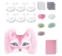Zanthicia Para Máscara de gato de tela fieltro, conjunto artesanal con malla para ojos y pegatina gemas, gato en Para blanco con hoja tela, malla ojo imitación, papel artesanal, do
