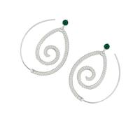 Zanthicia Pendientes redondos en forma de engranaje en Para espiral, colgantes de oreja, aro estilo étnico con diamantes imitación verdes, pendientes para decoración fiestas y bodas, plata