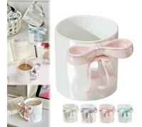 ZANWANXIN 12oz Charming Ribbon Mugs with Bow Handle, Bow Coffee Mug, Pink Christmas Mug, Bow Mug, Pink Bow Cup, Pink Bow Mug, Charming Ribbon Mugs (Pink)