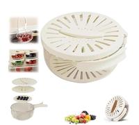 ZANWANXIN 2 in 1 Drainer, 2 in 1 Multi-Function Drain Basket, Draining Basket with Lid and Foldable Handle, for Rinsing Straining Vegetable Washing Fruit Portable Storage Container (White)