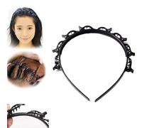ZANWANXIN Bangs Hairstyle Hairpin Headband, Toothed Headband Braid Tool, Hairpin Headbands with Clips Attached For Women, Girls Fashion Hair Accessories (1Pcs-Black, One Size)