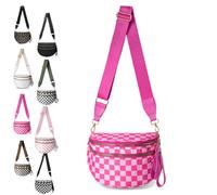 ZANWANXIN Checkered Bum Bag Crossbody,Checkered Purse, Checkereds Fanny Pack,Checkerboard Fanny Pack (Rose Red Plaid)