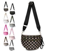 ZANWANXIN Checkered Bum Bag Crossbody,Checkered Purse, Checkereds Fanny Pack,Checkerboard Fanny Pack (Black and Brown Plaid)