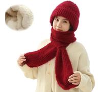 ZANWANXIN Integrated Ear Protection Windproof Cap Scarf, Elastic Warm Conjoined Ear Protection Knitted Hat, Winter Beanie Hat (FR/ES, Letras, Talla única, Wine Red)