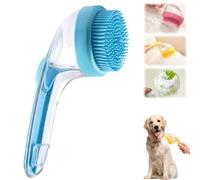 ZANWANXIN Pet Bath Brush with Soap Dispenser, Pet Bath Brush with Shampoo Dispenser, French Bulldog Bathing Brush Bross de toilettage for small animals (Blue, Fine bristle brush)