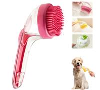 ZANWANXIN Pet Bath Brush with Soap Dispenser, Pet Bath Brush with Shampoo Dispenser, French Bulldog Bathing Brush Bross de toilettage for small animals (Red, Fine bristle brush)