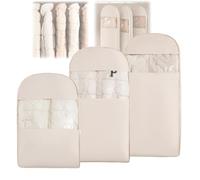 ZANWANXIN Space Saving Hanging Garment Bags with Self Compression Zipper, Space Saving Garment Bag, Compression Hanging Garment Bag (1pcs-Beige, M)