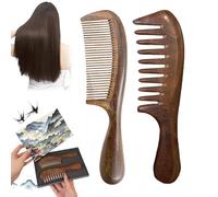ZANWANXIN Walnut Wood Hair Comb, Walnut Wooden Comb, Two Pack Wooden Hair Comb with Handle, Walnut Wide Tooth Comb, Handmade Wood Comb, Wooden Hair Combs for Women, Anti Static Comb (1Set)