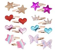 Zanwell 16 piezas/8 pares de pinzas de pelo de metal para niñas, estrella/corona/corazón en forma de pasador, 7 cm, bonitos accesorios brillantes para peinar el cabello