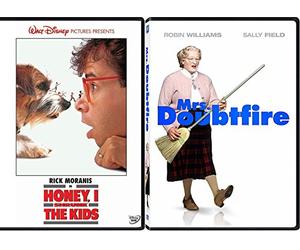Zany Fun Family Pack - Disney Honey, I Shrunk The Kids & Mrs. Doubtfire Robin Williams Double Feature Movie set