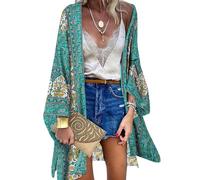 ZANZEA Kimono de punto para mujer, con estampado de flores, estilo bohemio, vestido de playa, pareo, poncho, verano, playa, prenda para arriba del bikini, S
