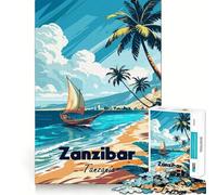 Zanzíbar,Tanzania︰ Escena de Playa Tropical Rompecabezas de 1000 Piezas para Adultos Entrenamiento Mental Diversión Corte de precisión Bordes Suaves Actividad Absorbente para Noches tranquilas