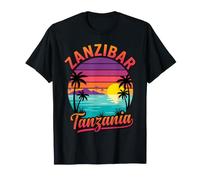 Zanzibar Tanzania Playa mar con Palmeras y Puesta del Sol Camiseta