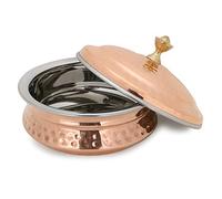 Zap Impex® Bol de arroz original de la India Handi (Dechki), acero inoxidable y cobre con tapa, 20 cm de diámetro