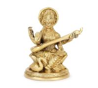 Zap Impex Estatua de latón Saraswati Idol Saraswati Diosa sentada sobre loto para el templo del hogar