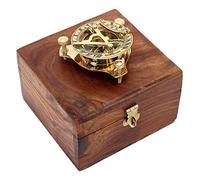 Zap Impex ® Reloj de Latón Nostálgico Con Brújula 3 Pulgadas en Caja de Madera - Regalo de 5 Pulgadas Con Compás
