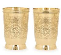 Zap Impex Vaso de latón de 250 ml, vajilla de latón, vaso de Lassi pesado, vaso pequeño para agua, leche, zumo, refrescos | Vaso multiusos (2)