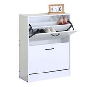 Miroytengo Zapatero 2 Puertas, Zapatero Estrecho Entrada Loza, 2 Tiradores, 12 Pares, Blanco Mate 60x81x24 cm