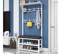 Zapatero 3 en 1 con ganchos y estantes, almacenamiento de placa superior a prueba de polvo para dormitorio familiar y sala de estar, 80/100 cm de longitud, elegante y funcional