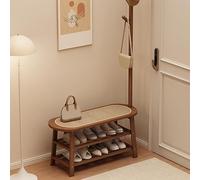 Zapatero 3 en 1 de estilo medieval con banco largo, diseño compacto, perchero, ideal para sala de estar, dormitorio o pasillo, acabado de nogal, 85 x 32,5 x 171 cm