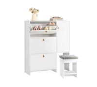 SoBuy FSR107-W Zapatero 3 Solapas,1 Puerta y 1 Taburete Armario de Entrada 95 x 30 x 121 cm Blanco ES