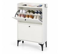 Relaxdays Zapatero abatible estrecho, 2 compartimentos, blanco/negro | 6-8 pares, 102 x 60 x 24 cm, con antivuelco