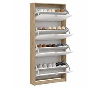 Zapatero Abatible Segre Oak de 4 Puertas inclinables, Mueble Zapatero en Roble patinado y Blanco 71 x 25 x 162 cm