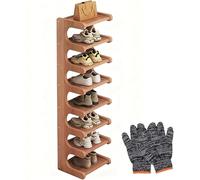 Zapatero Alto y Estrecho for Entrada, Organizador Vertical de bambú for Ahorrar Espacio en el Armario, Torre Almacenamiento 8 Niveles con Guantes for Pasillo Dormitorio