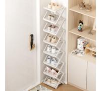 Zapatero Alto Y Estrecho,Organizador De Zapatos Plegable De Bambú,Estantería Independiente,Torre Madera Zapatos Espacios Pequeños,Blanca,Five Layers