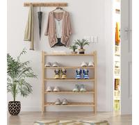 Zapatero apilable de bambú, plegable y compacto para uso en interiores y exteriores, solución de almacenamiento de entrada autosuficiente, perfecta para espacios pequeños y puertas.