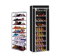 Zapatero Armario tela con cremallera entrada recibidor o garaje Estrecho y alto. 160 x 30 x 60 cm. Doble. 10 Niveles.Hasta 27 pares. Estantería organizadora de zapatos y botas. Tubos de acero.