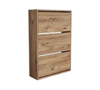[en.casa] Zapatero para Pisos Pequeños Mueble Recibidor 3 Puertas Abatibles Capacidad máx. 18 Pares de Calzados Aglomerado 110 x 74 x 24 cm - Efecto Roble