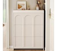 Zapatero blanco extrafino - 3 cajones de almacenamiento estrecho para entrada, pasillo y vestíbulo - Compacto 24 cm de ancho x 100 cm de largo, diseño de madera fabricada ideal para ahorrar espacio